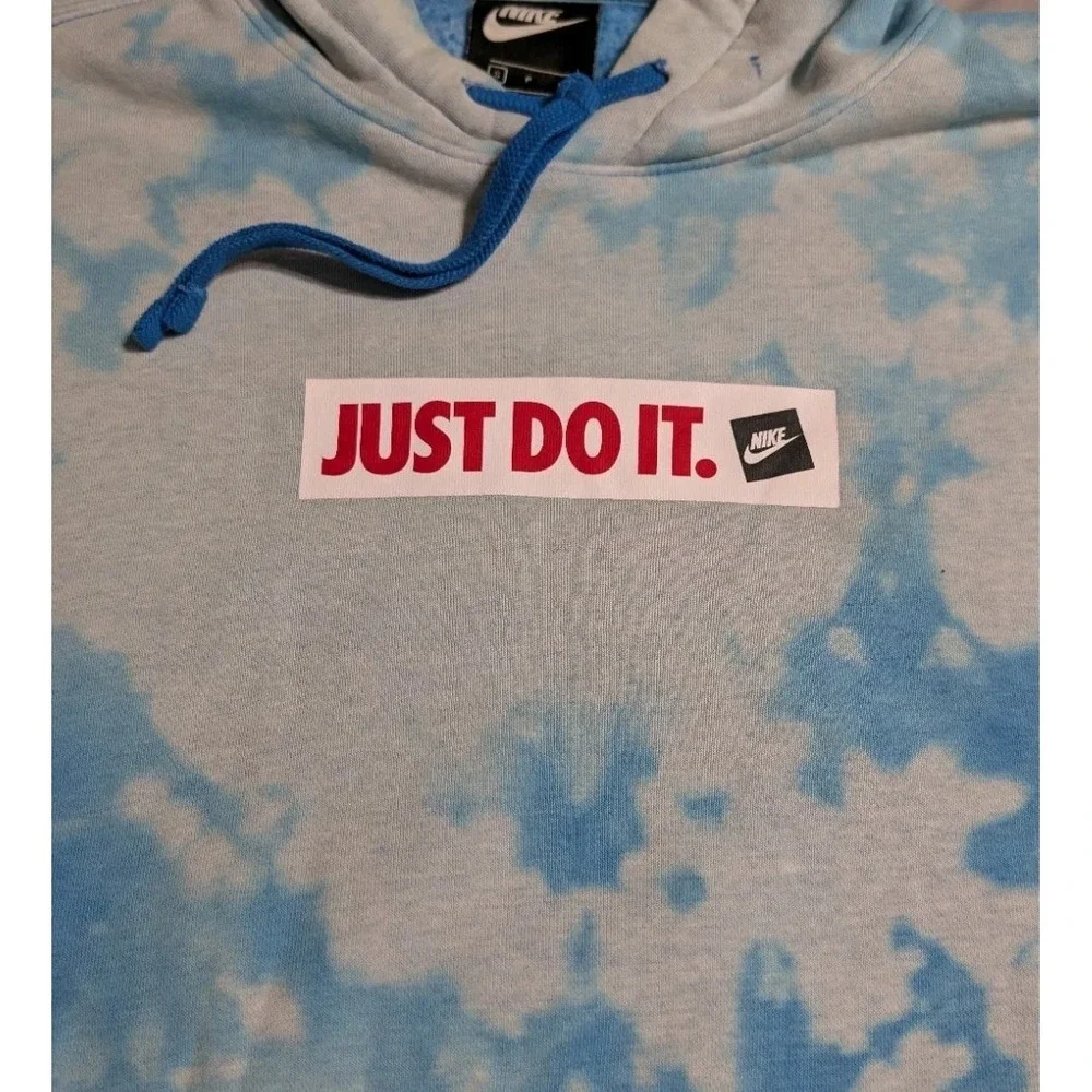Nike Sportswear Just Do It Tie Dye Pullover Hoodie‎ Blue White Fleece Womens S